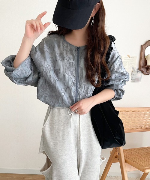 セール】軽やかさと気品を纏う。シアーオーガンジーノーカラーブルゾン