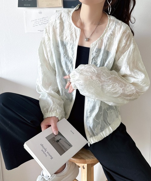 セール】軽やかさと気品を纏う。シアーオーガンジーノーカラーブルゾン