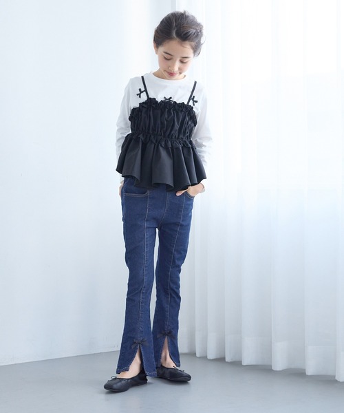 coca（coca）（コカ）の「キッズ　裾リボンフレアデニムパンツ（デニムパンツ・キッズ・ネイビー/ブラック・150/140/130/120）」の13枚目の写真