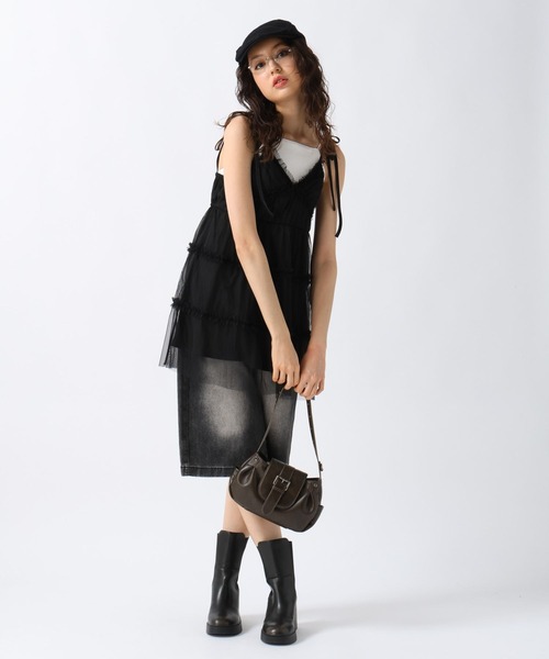 【美品】PERNA ペルナ ティアードチュニックワンピース ブラック PERNA（ペルナ）の「ティアードチュニックワンピース