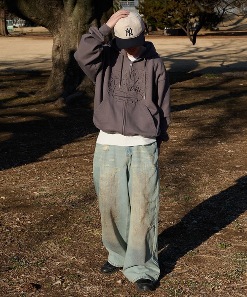 Perushu（ペルーシュ）の「double zip heart embroidery foodie ダブルジップハート刺繍フーディ（パーカー・メンズ・ピンク/ネイビー/ライトベージュ/チャコールグレー・MEDIUM/LARGE）」の15枚目の写真