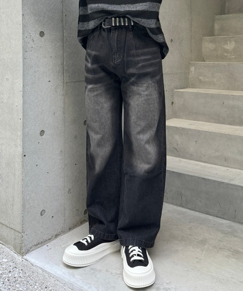 Otte(オッテ)の「ウォッシュドワイドデニム(デニムパンツ・メンズ・ブラック・X-LARGE/MEDIUM/LARGE/XX-LARGE)」の7枚目の写真