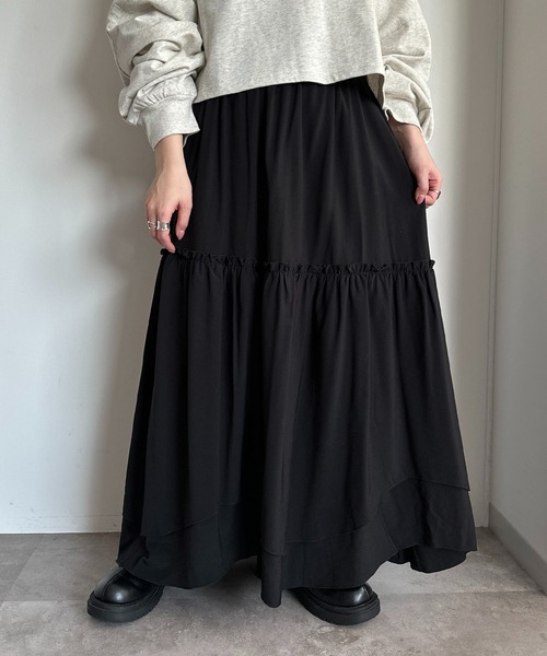 apres jour mignon（アプレジュールミニョン）の「イレヘムレイヤードスカート（スカート・レディース・ブラック/ネイビー/オフホワイト/ブラック系その他・SMALL/MEDIUM/X-LARGE）」の3枚目の写真