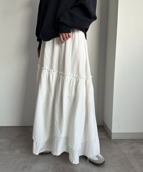 apres jour mignon（アプレジュールミニョン）の「イレヘムレイヤードスカート（スカート・レディース・ブラック/ネイビー/オフホワイト/ブラック系その他・SMALL/MEDIUM/X-LARGE）」の10枚目の写真