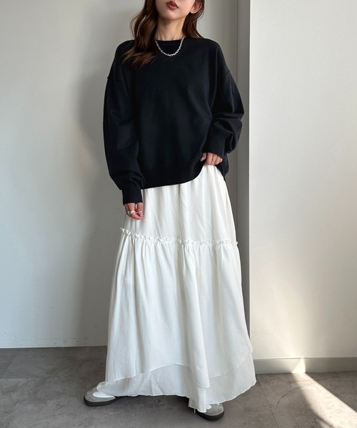 apres jour mignon（アプレジュールミニョン）の「イレヘムレイヤードスカート（スカート・レディース・ブラック/ネイビー/オフホワイト/ブラック系その他・SMALL/MEDIUM/X-LARGE）」の5枚目の写真