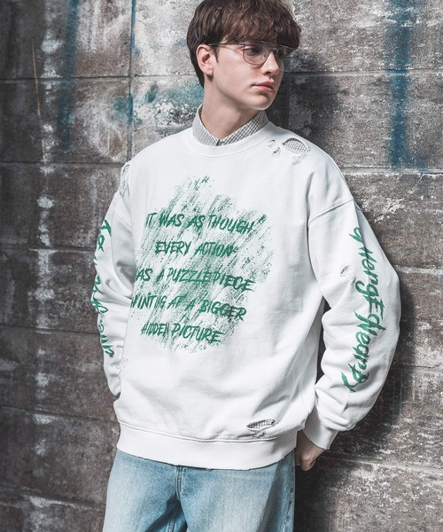 PBLIM(ページボーイリム)の「【UNISEX】カスレロゴダメージスウェット(スウェット・レディース・ピンク/ホワイト/チャコールグレー・MEDIUM/LARGE)」の2枚目の写真