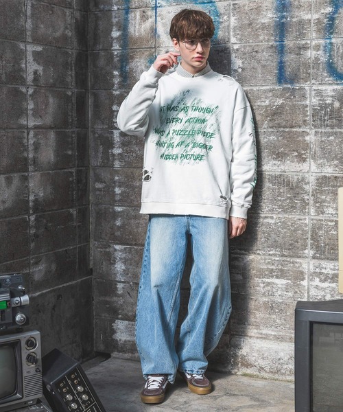 PBLIM(ページボーイリム)の「【UNISEX】カスレロゴダメージスウェット(スウェット・レディース・ピンク/ホワイト/チャコールグレー・MEDIUM/LARGE)」の6枚目の写真