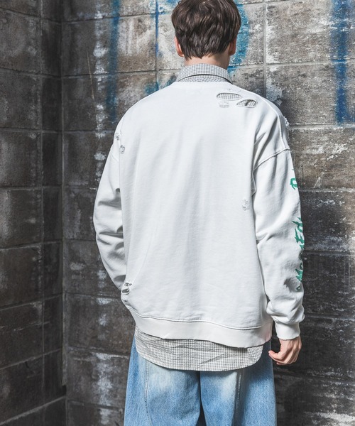 PBLIM(ページボーイリム)の「【UNISEX】カスレロゴダメージスウェット(スウェット・レディース・ピンク/ホワイト/チャコールグレー・MEDIUM/LARGE)」の11枚目の写真