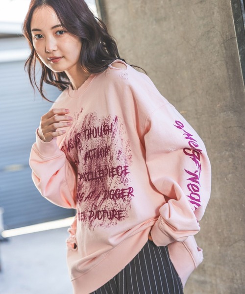 PBLIM(ページボーイリム)の「【UNISEX】カスレロゴダメージスウェット(スウェット・レディース・ピンク/ホワイト/チャコールグレー・MEDIUM/LARGE)」の12枚目の写真