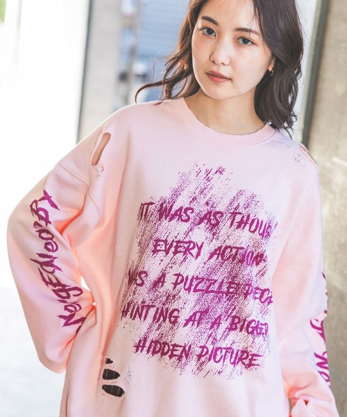 PBLIM(ページボーイリム)の「【UNISEX】カスレロゴダメージスウェット(スウェット・レディース・ピンク/ホワイト/チャコールグレー・MEDIUM/LARGE)」の13枚目の写真