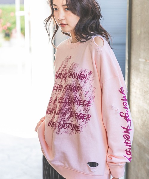 PBLIM(ページボーイリム)の「【UNISEX】カスレロゴダメージスウェット(スウェット・レディース・ピンク/ホワイト/チャコールグレー・MEDIUM/LARGE)」の14枚目の写真