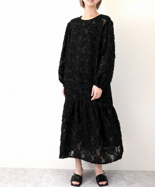 STYLEBLOCK(スタイルブロック)の「花柄シアージャガード前後2WAYセットワンピース(ワンピース・レディース・アイボリー/ブルー/ブラック/グレー・M)」の7枚目の写真