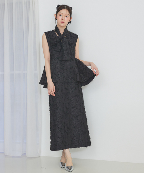 ブラウス シャツ 「セットアップ対応」リボン付きタックペプラムジャガードジレ 春服 夏服 レイヤード レディース セール】【セットアップ対応】リボン付きタックペプラム