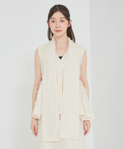 ブラウス シャツ 「セットアップ対応」リボン付きタックペプラムジャガードジレ 春服 夏服 レイヤード レディース セットアップ対応】リボン付きタックペプラムジャガードジレ 春