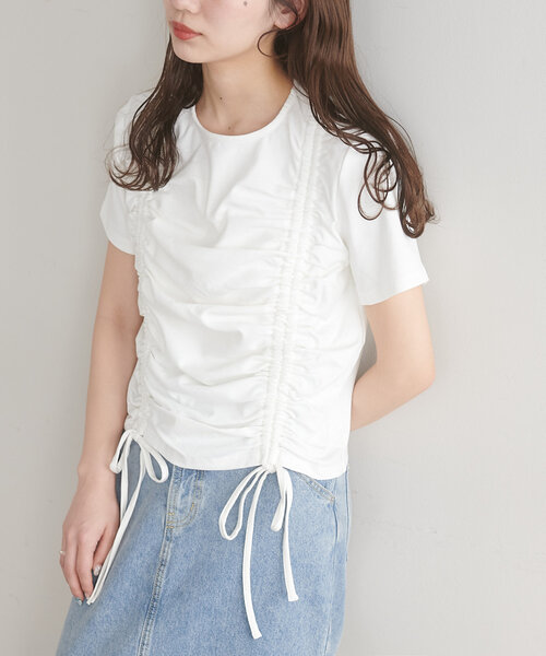 DISCOAT(ディスコート)の「【umm.】ギャザーTシャツ(Tシャツ/カットソー・レディース・カーキ/オフホワイト/ブラック・FREE)」の11枚目の写真