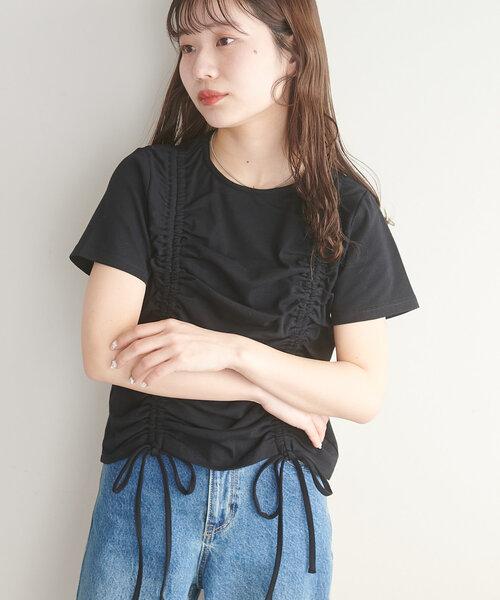 DISCOAT(ディスコート)の「【umm.】ギャザーTシャツ(Tシャツ/カットソー・レディース・カーキ/オフホワイト/ブラック・FREE)」の17枚目の写真