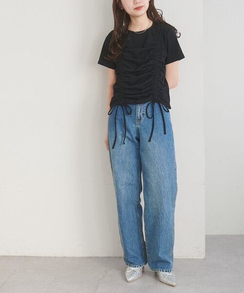 DISCOAT(ディスコート)の「【umm.】ギャザーTシャツ(Tシャツ/カットソー・レディース・カーキ/オフホワイト/ブラック・FREE)」の21枚目の写真