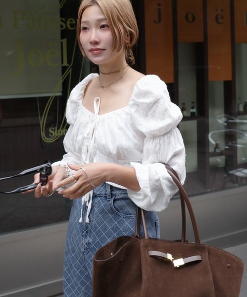 HEILIS(ヘイリス)の「《hideka select》コットン刺繍リボン長袖ブラウス / ボレロ 刺繍ブラウス ショート丈 クロップド丈 アイボリー ホワイト コンパクト(シャツ/ブラウス・レディース・アイボリー・FREE)」の4枚目の写真