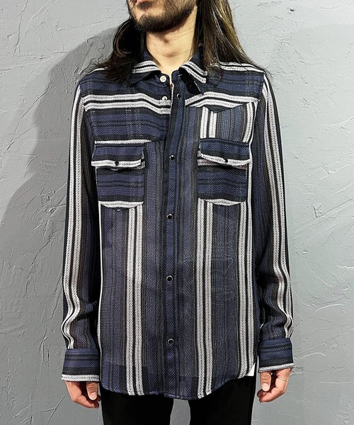 DIET BUTCHER（ダイエットブッチャー）の「DIET BUTCHER/ダイエットブッチャー Mixed leno weave shirt シャツ（シャツ/ブラウス・メンズ・ベージュ/ブラック・1/2/3）」の2枚目の写真