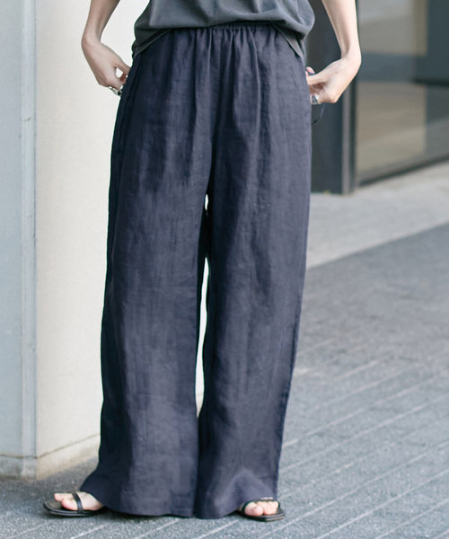 JOURNAL STANDARD(ジャーナルスタンダード)の「ソフトゼフィールリネンワイドパンツ(その他パンツ・レディース・ベージュ/ネイビー・36/38)」の1枚目の写真