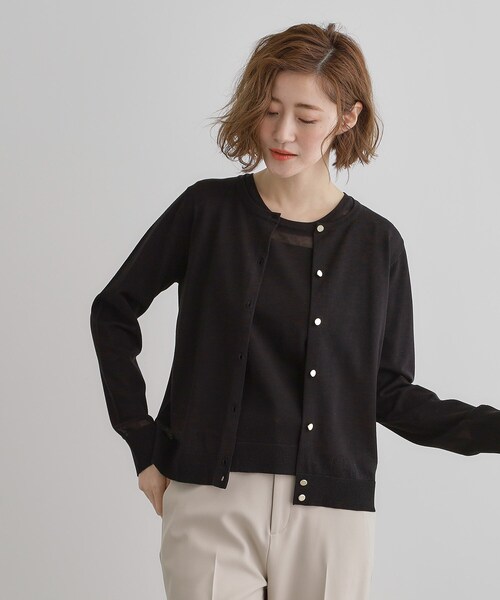 grove（グローブ）の「【雑誌掲載】シアー素材使いアンサンブルニット（アンサンブル・レディース・ブルー系その他/ブラック/オフホワイト・01/02/03/04/05）」の3枚目の写真