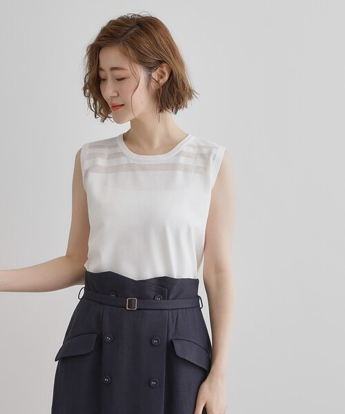 grove（グローブ）の「【雑誌掲載】シアー素材使いアンサンブルニット（アンサンブル・レディース・ブルー系その他/ブラック/オフホワイト・01/02/03/04/05）」の6枚目の写真