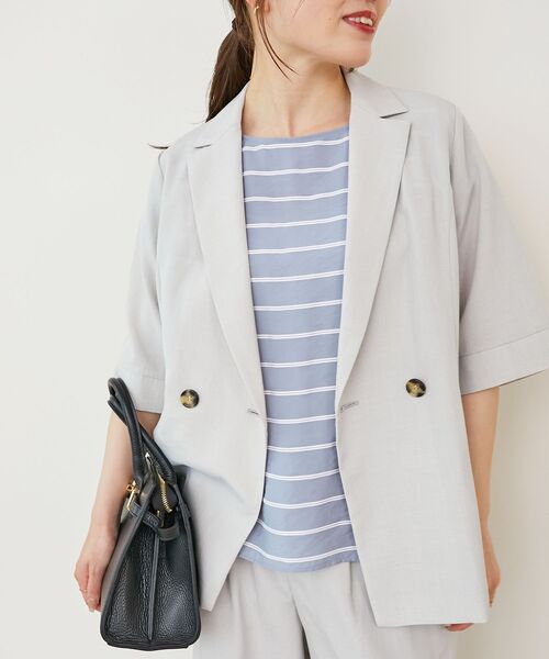 le.coeur blanc（ルクールブラン）の「タンブラーブッチャーハーフスリーブジャケット（その他トップス・レディース・チャコールグレー/ネイビー/ライトグレー・38）」の3枚目の写真