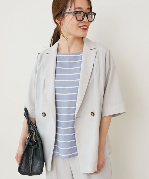 le.coeur blanc（ルクールブラン）の「タンブラーブッチャーハーフスリーブジャケット（その他トップス・レディース・チャコールグレー/ネイビー/ライトグレー・38）」の5枚目の写真