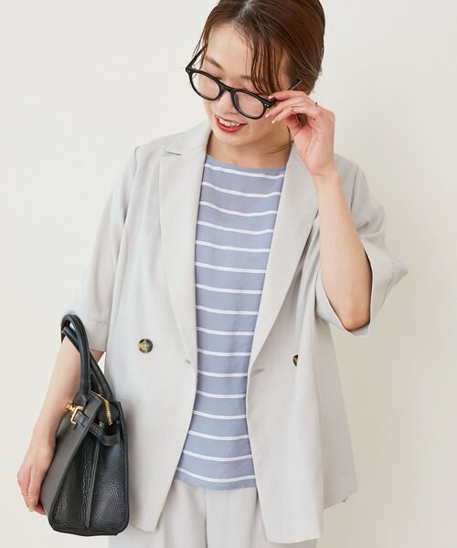 le.coeur blanc（ルクールブラン）の「タンブラーブッチャーハーフスリーブジャケット（その他トップス・レディース・チャコールグレー/ネイビー/ライトグレー・38）」の7枚目の写真