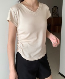 サイドギャザーVネック半袖Tシャツ カットソー