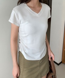 サイドギャザーVネック半袖Tシャツ カットソー