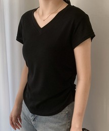 サイドギャザーVネック半袖Tシャツ カットソー