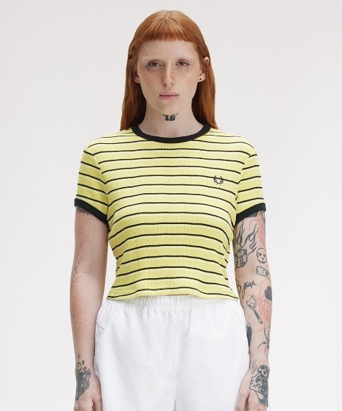 セール】Striped Ribbed T-Shirt／ストライプリブTシャツ（T