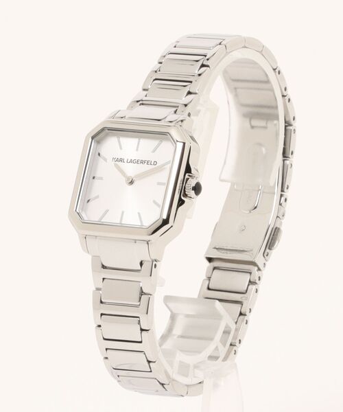 KARL LAGERFELD（カールラガーフェルド）の「「KARL LAGERFELD/カール・ラガーフェルド」スクエア クラシック - サンレイ ダイヤル シルバー ブレスレット（アナログ腕時計・レディース・シルバー/シルバー×ブラック・FREE）」の3枚目の写真