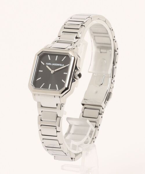 KARL LAGERFELD（カールラガーフェルド）の「「KARL LAGERFELD/カール・ラガーフェルド」スクエア クラシック - サンレイ ダイヤル シルバー ブレスレット（アナログ腕時計・レディース・シルバー/シルバー×ブラック・FREE）」の4枚目の写真