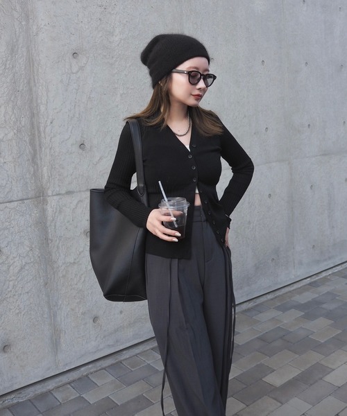 sheer lib v neck knit cardigan /シアー リブ Vネック ニット