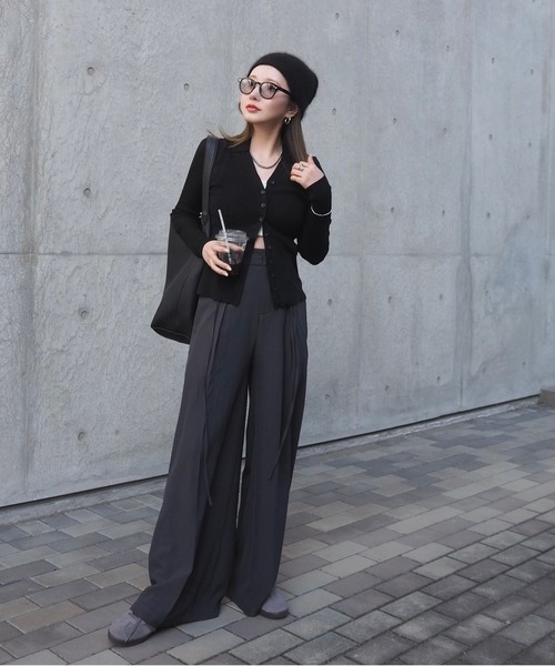 sheer lib v neck knit cardigan /シアー リブ Vネック ニット