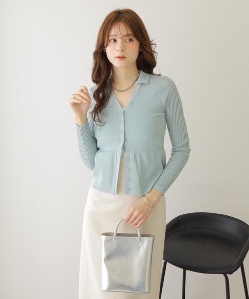sheer lib v neck knit cardigan /シアー リブ Vネック ニット