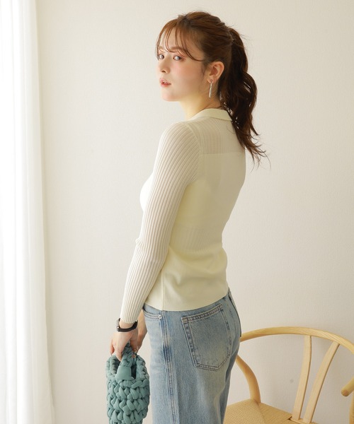 sheer lib v neck knit cardigan /シアー リブ Vネック ニット