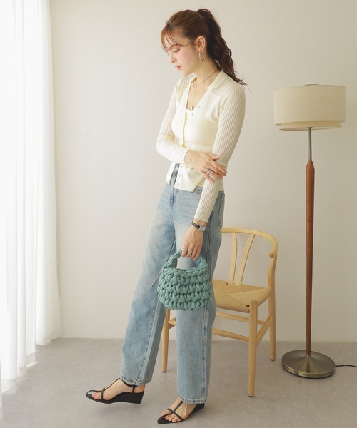 カーディガン v neck lib knit cardigan /メタルボタン シアーライン Vネック リブニット カーディガン レディース カーディガン v neck lib knit cardigan /メタルボタン シアー