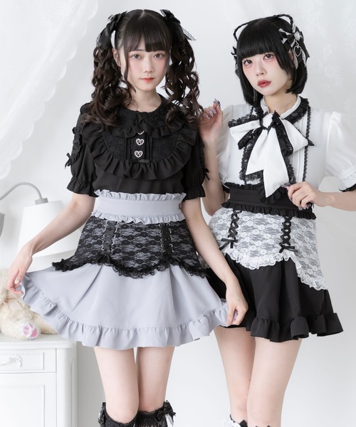 DearMyLove（ディアマイラブ）の「レースフリル切替フレアスカート（スカート・レディース・ボルドー/ブラック×ホワイト/グレー/ブラック・3L/LL/LARGE/MEDIUM/SMALL）」の3枚目の写真