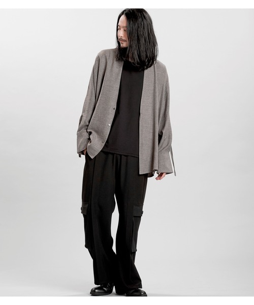 NO ID.(ノーアイディ)の「【NO ID.】Drawstring V Neck Big Shirt / ドローストリング V ネック ビッグ シャツ(シャツ/ブラウス・メンズ・ホワイト/ブラック/グレー・ONE SIZE)」の6枚目の写真