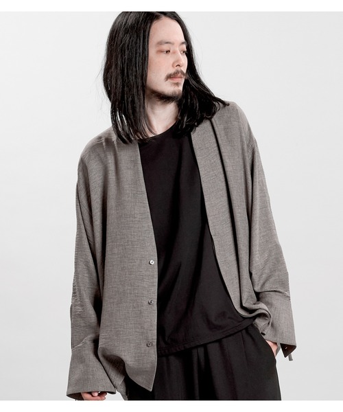 NO ID.(ノーアイディ)の「【NO ID.】Drawstring V Neck Big Shirt / ドローストリング V ネック ビッグ シャツ(シャツ/ブラウス・メンズ・ホワイト/ブラック/グレー・ONE SIZE)」の7枚目の写真