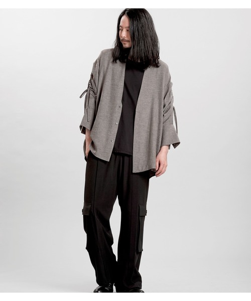 NO ID.(ノーアイディ)の「【NO ID.】Drawstring V Neck Big Shirt / ドローストリング V ネック ビッグ シャツ(シャツ/ブラウス・メンズ・ホワイト/ブラック/グレー・ONE SIZE)」の8枚目の写真