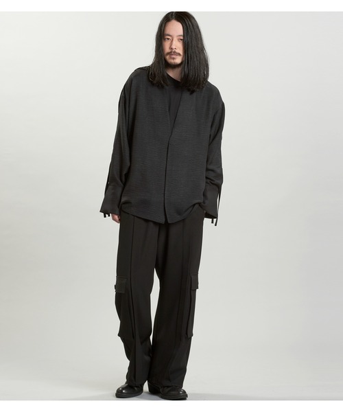 NO ID.(ノーアイディ)の「【NO ID.】Drawstring V Neck Big Shirt / ドローストリング V ネック ビッグ シャツ(シャツ/ブラウス・メンズ・ホワイト/ブラック/グレー・ONE SIZE)」の14枚目の写真