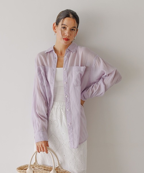 BAYFLOW（ベイフロー）の「[夏の羽織りに]コットンシアーシャツ（シャツ/ブラウス・レディース・オフホワイト/ライトブルー/ライトグリーン/イエロー/チャコール/ラベンダー/ブルー/ブラウン/ライトブラウン・FREE）」の8枚目の写真