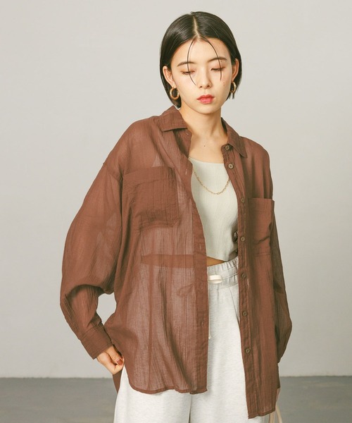 【新品、未使用、タグ付き】ベイフロー コットンシアーシャツ 夏の羽織りに]コットンシアーシャツ（シャツ/ブラウス