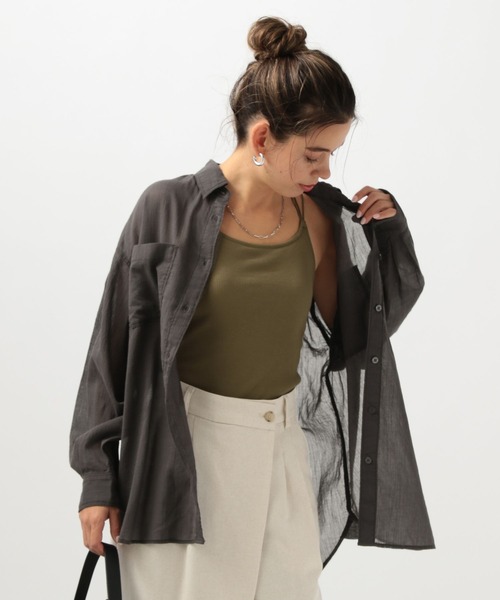 BAYFLOW（ベイフロー）の「[夏の羽織りに]コットンシアーシャツ（シャツ/ブラウス・レディース・オフホワイト/ライトブルー/ライトグリーン/イエロー/チャコール/ラベンダー/ブルー/ブラウン/ライトブラウン・FREE）」の3枚目の写真