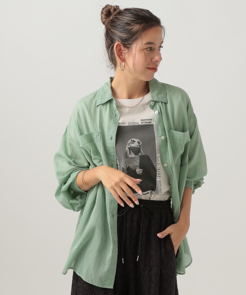 BAYFLOW（ベイフロー）の「[夏の羽織りに]コットンシアーシャツ（シャツ/ブラウス・レディース・オフホワイト/ライトブルー/ライトグリーン/イエロー/チャコール/ラベンダー/ブルー/ブラウン/ライトブラウン・FREE）」の5枚目の写真