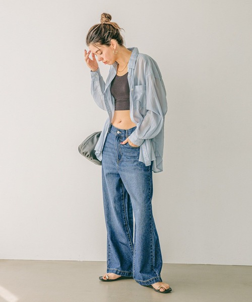 BAYFLOW（ベイフロー）の「[夏の羽織りに]コットンシアーシャツ（シャツ/ブラウス・レディース・オフホワイト/ライトブルー/ライトグリーン/イエロー/チャコール/ラベンダー/ブルー/ブラウン/ライトブラウン・FREE）」の16枚目の写真